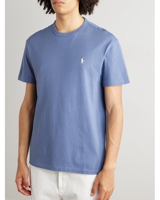 Polo Ralph Lauren Blue Logo-Embroidered Cotton-Jersey T-Shirt for men