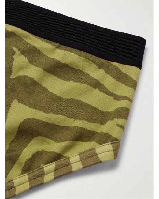Tom Ford Green Zebra-print Stretch-cotton Briefs for men