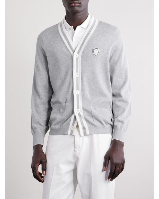 Brunello Cucinelli Blue Logo-Appliquéd Cotton Cardigan for men