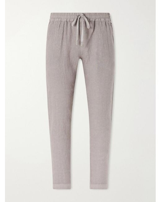 Thom Sweeney Gray Straight-leg Linen Drawstring Trousers for men