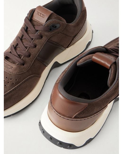 Tod's Brown Leather-trimmed Suede Sneakers for men