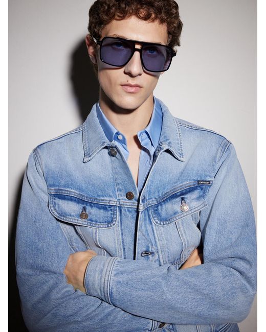 Tom Ford Blue Kemp Aviator-Style Acetate Sunglasses for men