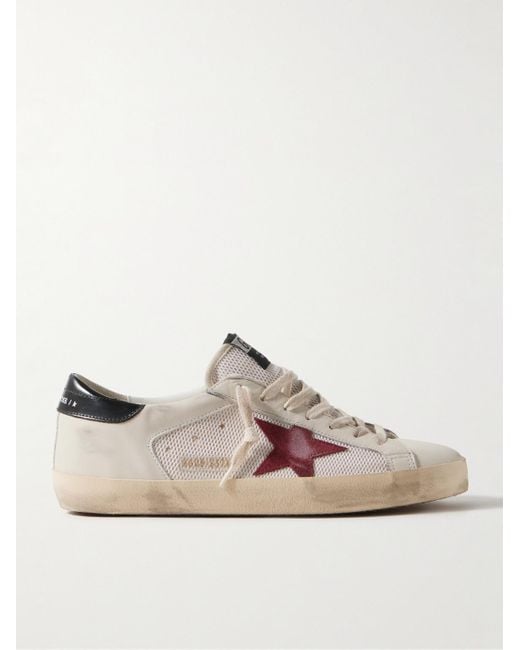 Golden Goose Deluxe Brand Natural Superstar Distressed Suede-trimmed Leather And Mesh Sneakers for men