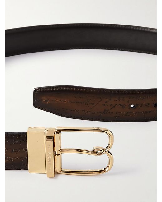 Berluti Black B Volute Scritto 3.5cm Venezia Leather Belt for men
