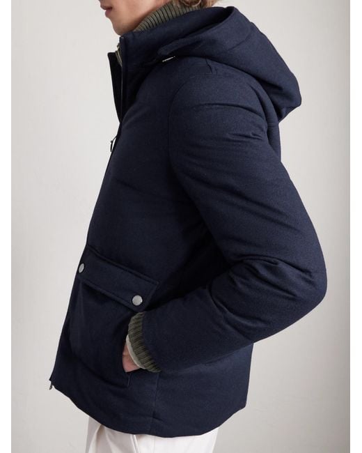 Canali Blue Hooded Cashmere Down Jacket for men