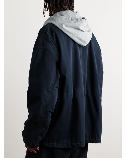 Balenciaga Blue Oversized Jersey-Trimmed Distressed Organic Cotton-Blend Gabardine Parka for men