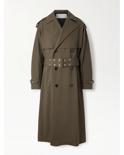 AMI Green Double-breasted Belted Virgin Wool-gabardine Trench Coat for men