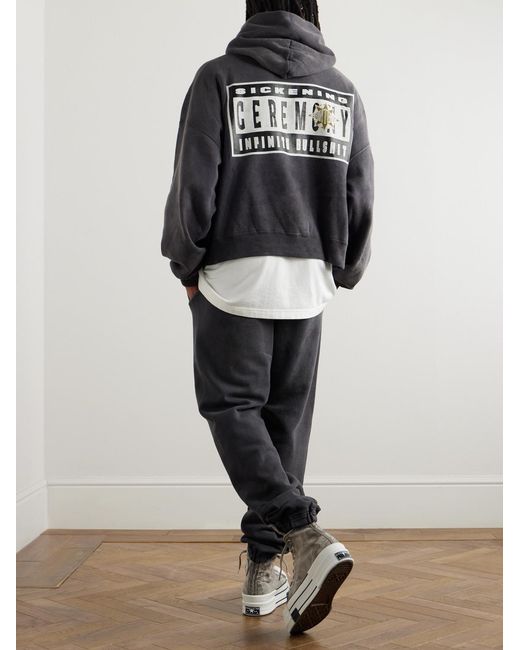 SAINT Mxxxxxx Gray Denim Tears Logo-Print Distressed Cotton-Jersey Hoodie for men