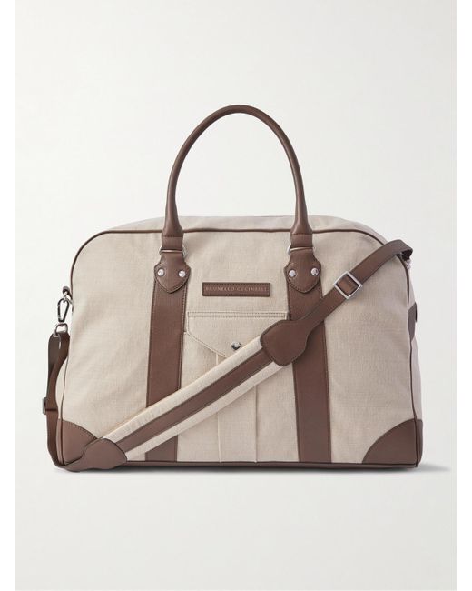 Brunello Cucinelli Natural Leather-trimmed Canvas Holdall for men