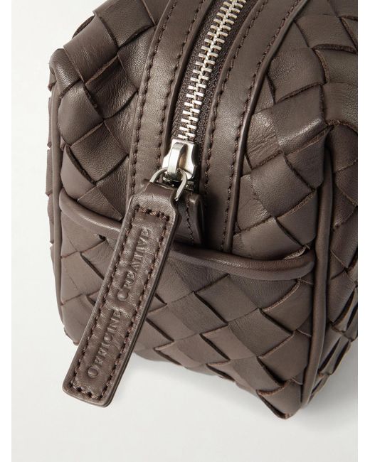 Officine Creative Brown Armour 014 Woven Leather Wash Bag for men