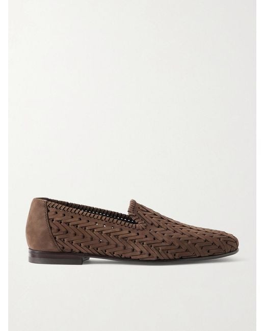 Manolo Blahnik Brown Mario Woven Suede Loafers for men