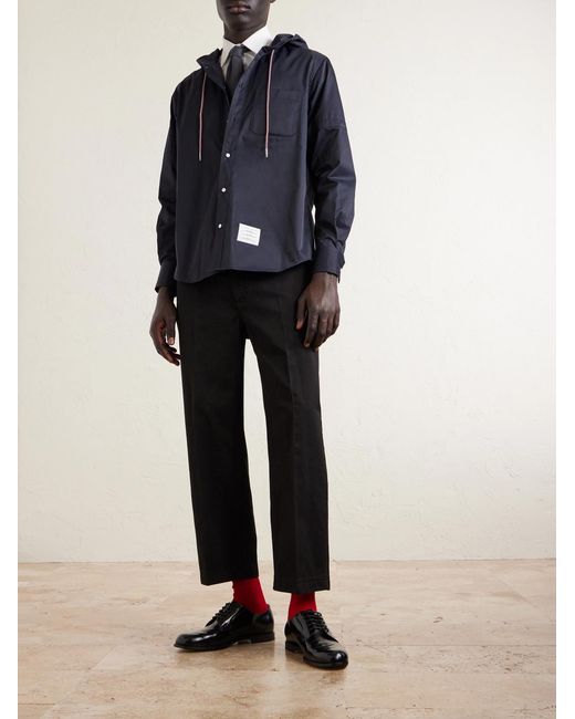 Thom Browne Blue Logo-appliquéd Shell Hooded Jacket for men