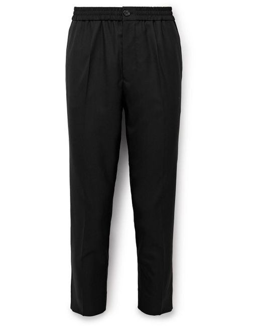AMI Black Slim-fit Cropped Pleated Virgin Wool Trousers for men