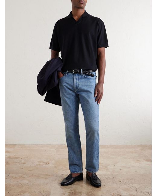 Ralph Lauren Black Cotton And Cashmere-Blend Piqué Polo Shirt for men
