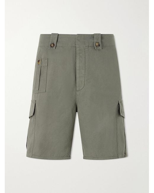 Brunello Cucinelli Green Straight-Leg Cotton And Linen-Blend Canvas Bermuda Shorts for men