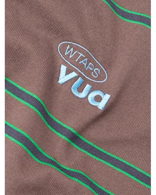 (w)taps Gray Waffle-Knit Trimmed Logo-Embroidered Striped Cotton-Jersey T-Shirt for men