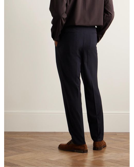 Umit Benan Blue Pleated Straight-leg Wool Suit Trousers for men