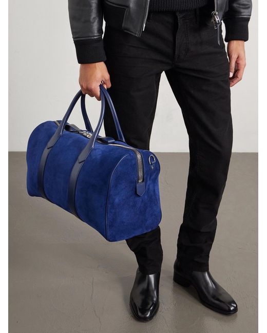 Tom Ford Blue Leather-trimmed Suede Weekend Bag for men