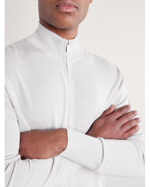 Eleventy White Wool Zip-up Cardigan for men