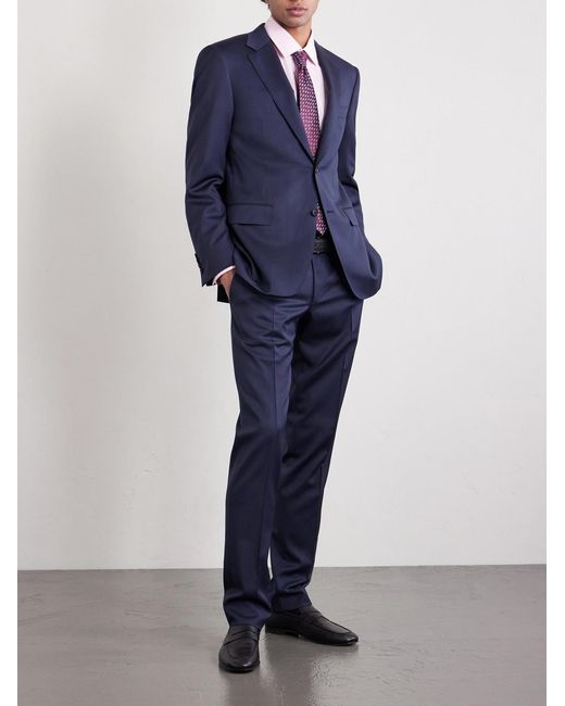 Canali Blue Ff Tapered Wool Suit Trousers for men