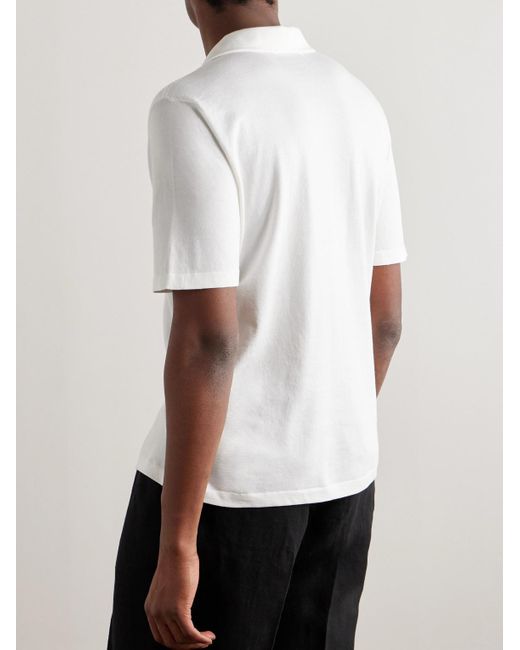 Brunello Cucinelli White Camp-collar Ribbed Cotton Shirt for men