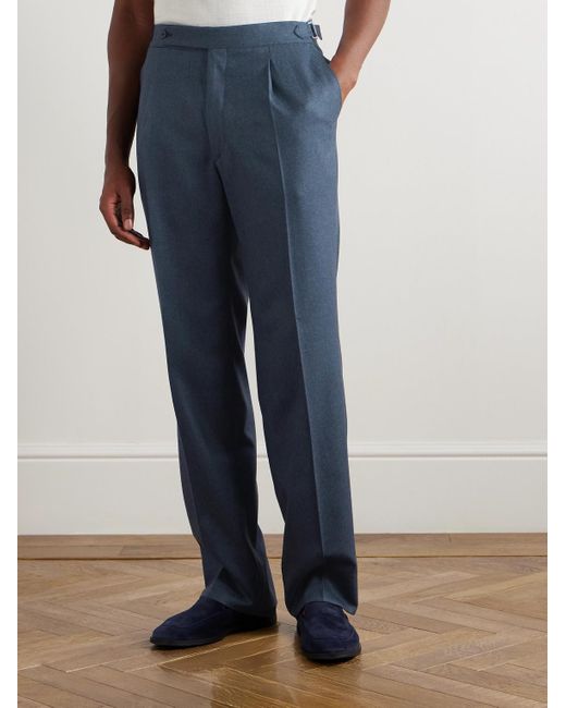 STÒFFA Blue Straight-Leg Pleated Wool-Flannel Trousers for men