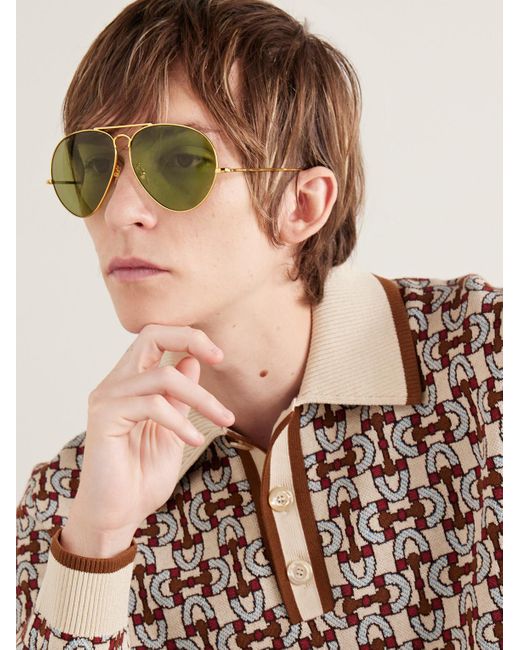 Gucci Green Aviator-style Gold-tone Sunglasses for men