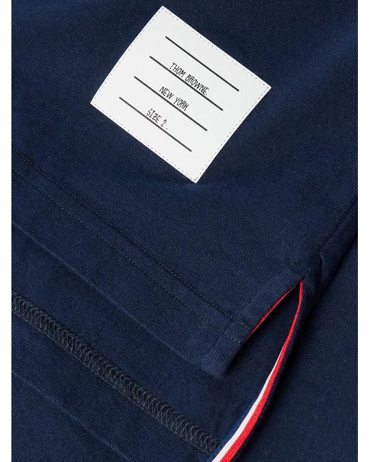 Thom Browne Blue Logo-Appliquéd Striped Cotton-Jersey T-Shirt for men