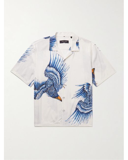 Rag & Bone Blue Avery Convertible-collar Printed Voile Shirt for men