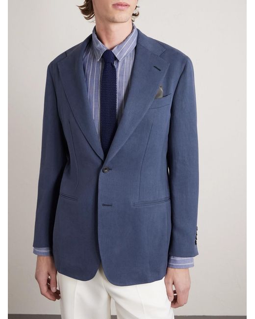 Thom Sweeney Blue Linen Suit for men