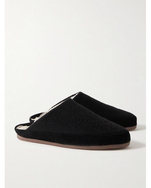 Mulo Black Suede-Trimmed Shearling-Lined Wool Slippers for men