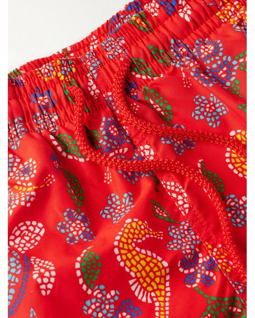 Vilebrequin Red Moorea Straight-leg Mid-length Printed Econyl® Swim Shorts for men