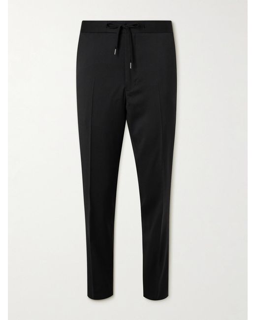 Mr P. Black Tapered Grosgrain-Trimmed Wool Drawstring Tuxedo Trousers for men