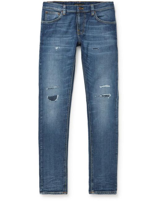 Nudie Jeans Blue Tight Terry Distressed Stretch-denim Skinny Jeans for men