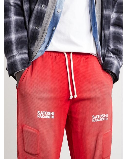 Satoshi Nakamoto Red Straight-Leg Padded Printed Mesh Sweatpants for men