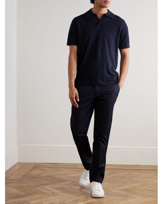 NN07 Blue Ryan 6311 Cotton And Linen-Blend Polo Shirt for men
