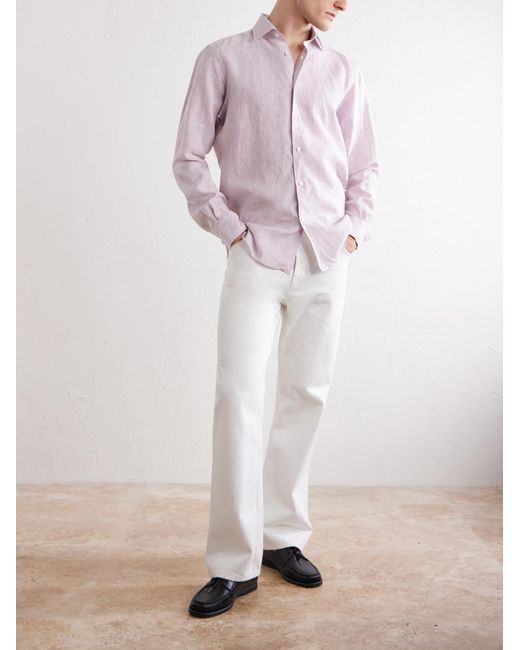 Zegna Pink Striped Linen Shirt for men