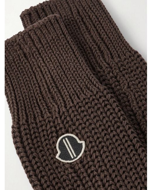 Rick Owens Brown Moncler Logo-appliquéd Ribbed Cotton Socks for men
