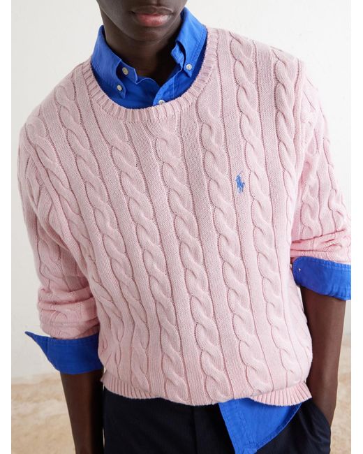 Polo Ralph Lauren Pink Logo-Embroidered Cable-Knit Cotton Sweater for men