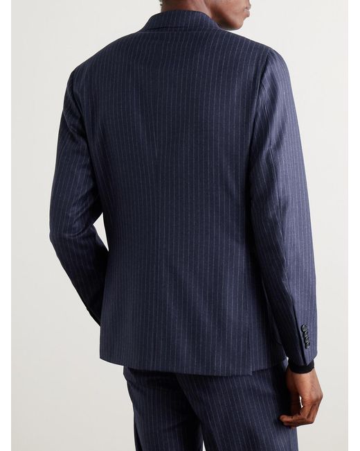 Caruso Blue Double-Breasted Pinstriped Wool Suit Jacket for men