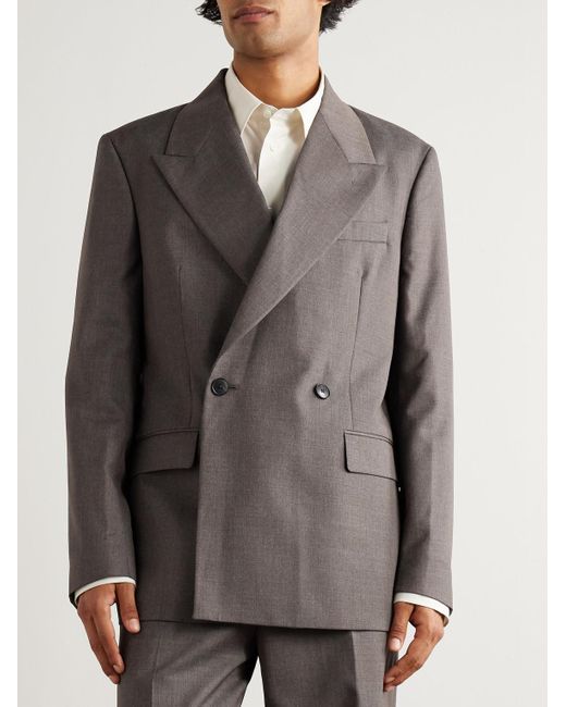 mfpen Gray Double-breasted Wool-twill Suit Jacket for men