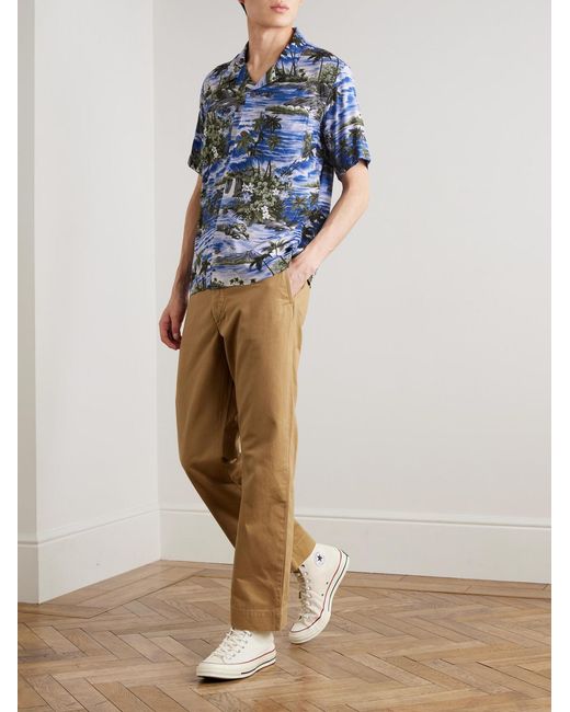 RRL Blue Camp-Collar Floral-Print Woven Shirt for men
