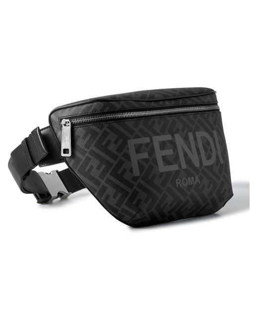 Fendi Blue Logo-print Leather-trimmed Coated-canvas Belt Bag for men