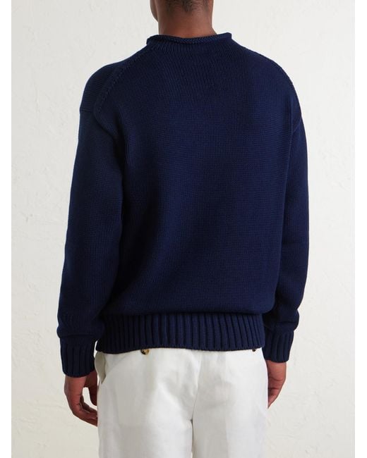 Ralph Lauren Blue Logo-Appliquéd Cotton-Blend Sweater for men