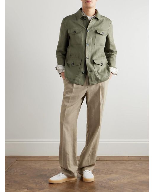 Canali Green Linen-Canvas Jacket for men