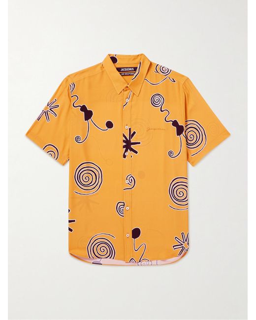 Camicia in crêpe stampato con logo ricamato Melo di Jacquemus in Orange da Uomo
