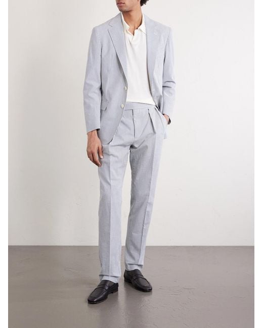 Polo Ralph Lauren White Tapered Striped Cotton-seersucker Trousers for men