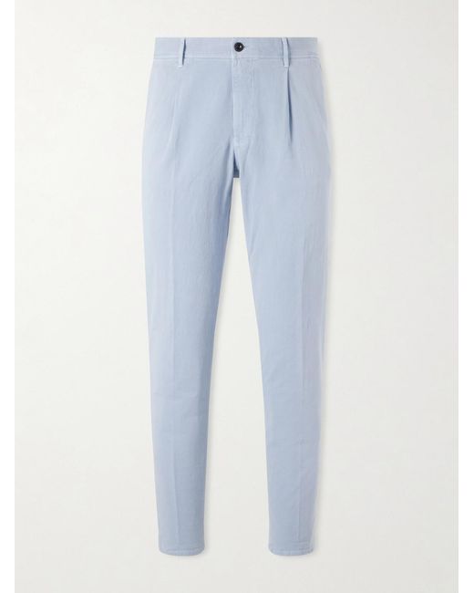 Slowear Blue Tapered Pleated Cotton-blend Gabardine Trousers for men