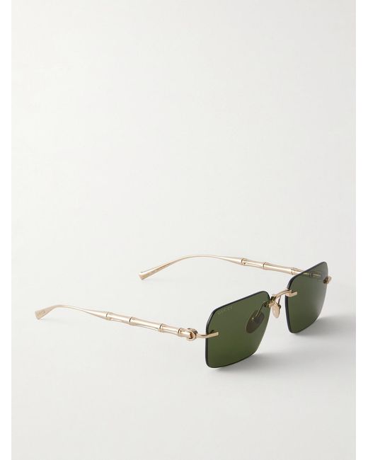 Gucci Green Bamboo Square-Frame-Tone Sunglasses for men