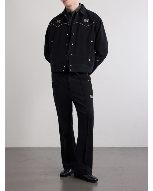 Needles Black Piping Cowboy Straight-leg Embroidered Woven Trousers for men